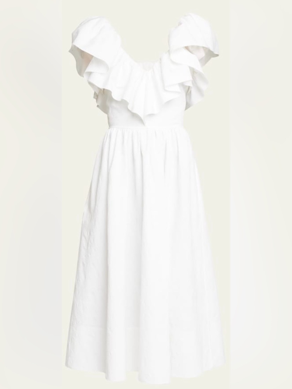 Chloe White Renaissance Ruffle-Trim Midi Dress
